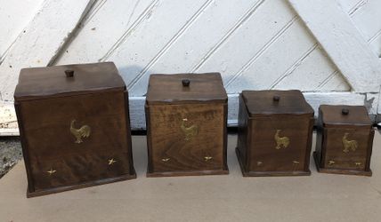 SET 4 WOOD CANISTER SET VINTAGE ROOSTER N STAR DESIGN GAILCRAFT JAPAN