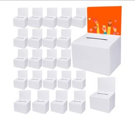 24 Pack Cardboard Ballot Box with Slot, White Glossy 6.5x4.5x4.5Inch, Suggestion Boxes with Removable Slot