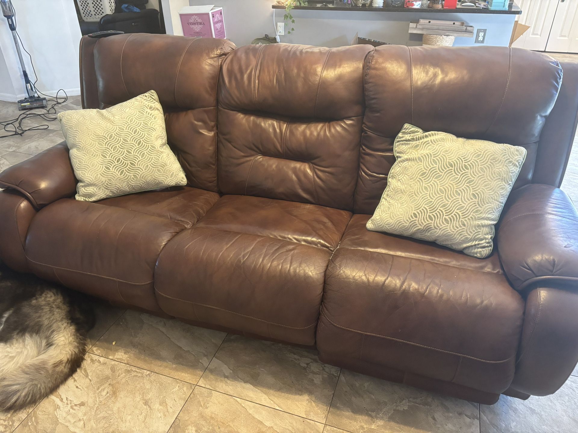 Real Leather Recliner And  Reclining Couch Set 