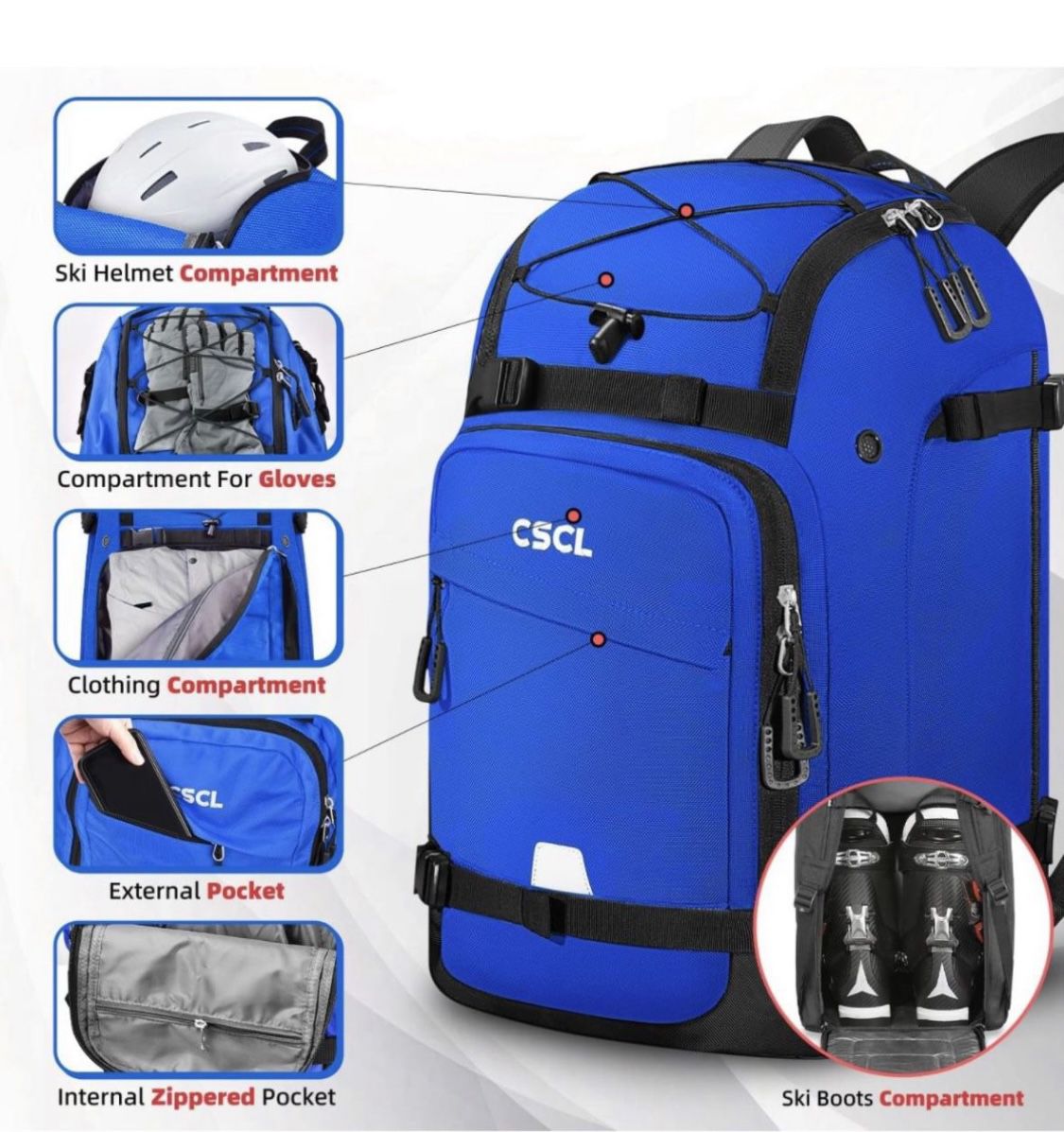 CSCL ski Boot Bag Backpack, 50L Waterproof Snowboard Boot Bag, Large Capacity Skiing And Snowboarding Travel Luggage For Adults & Youth