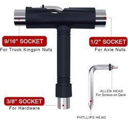 All-in-one Multi-Functional Portable Skate Tool Set, T-Tool for Skateboard Longboard , New