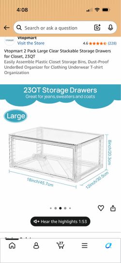 Clear Stackable Storage Drawers 2-Pack