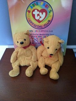Twin tan colored beanie baby bear's