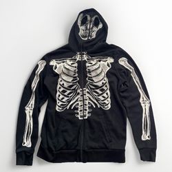 Social Collision Skeleton Face Bones Full-Zip Hoodie S Black Goth Punk Horror