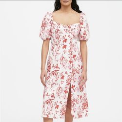 Banana Republic Puffed Sleeve Floral Dress, -Color: White and Red, -Size: 00, -NWT 