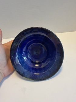 Signed Jean Vintage Cobalt Blue Studio Pottery Bowl Hand Thrown Art Stoneware / Tazón de Cerámica Firmado