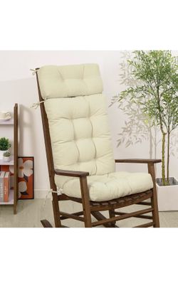 High-Back Rocking Chair Cushion with Anti-Slip Design, Ties & Removable Neck Pillow – Tufted Seat Pad for Indoor or Outdoor Use