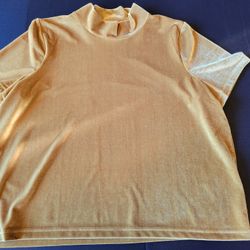 Madewell Mockneck Velvet Short Sleeve Shirt Mustard Yellow Women's Size XL EUC