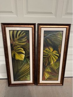 Set of 2 Framed Tropical Monstera Leaf Art Prints