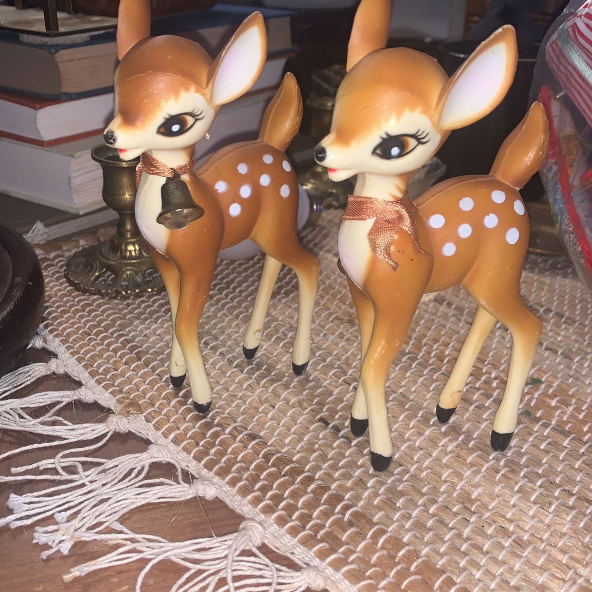 Vintage 1950s Plastic Deer Figurine/Ornaments Bambi Fawn With Bells Kitschy Retro Mid Century Decor Christmas Figurine