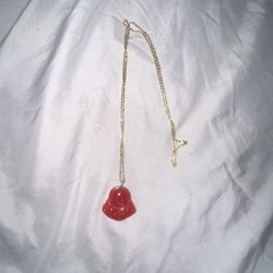 Gold Rope Chain With Red Buddah Pendant 