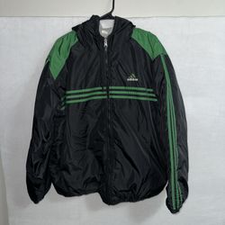 Adidas Windbreaker Jacket Mens Medium Green Black Padded Vintage Classic Athletic Hoodie 
