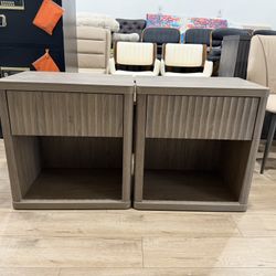 Night Stand Set of 2 Nightstands with Drawer Storage Fluted Bed Side Table End Table Large Modern Wide Bedside Stand Mid Century Night Stands for Bedr