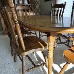 Solid Oak Kitchen Dining Table With 6 Chairs 