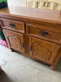 Antique French Provincial Wood Buffet Sideboard Cabinet