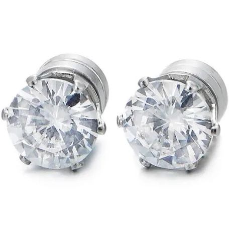 2pcs Fashion Personalized Street Style Silver Plated Transparent Cubic Zirconia Magnetic Clip-On Earrings For Men, Daily Wear And Suitable For All Occ