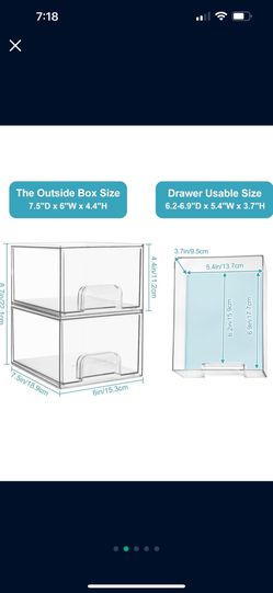 Vtopmart 4 Pack Clear Stackable Storage Drawers, 4.4'' Tall Acrylic Bathroom Makeup Organizer,Plasti