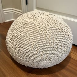 Small Crochet Knit Poof Foot Rest Ottoman Beige / Neutral