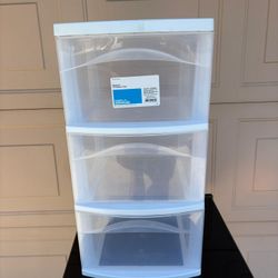 Room Essentials 3 Drawer Medium Cart, Clear Plastic Storage Drawers, White.