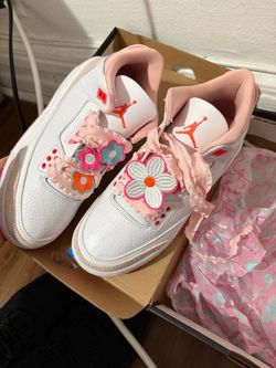 Air Jordan 3 White Pink Sneakers with Flower Charms