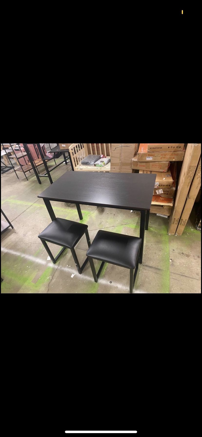 Homury Kitchen Dining Table Set with Padded Stools, Small Dining Table and Chairs Set of 3, Metal Fr