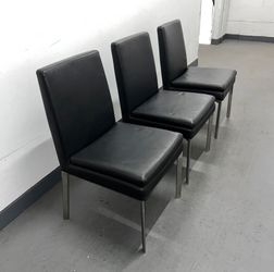 Vintage Set Of 3 Black Leatherette Dining Chairs 