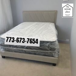 Comfy & Elegant Queen Bed Frame 🚨 Includes Mattress & Box Spring for ONLY $349. Ready for Delivery Today 🚛