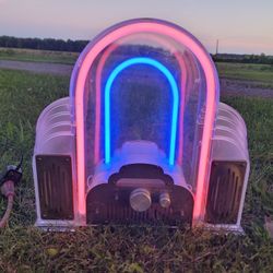 Neon Am/Fm Radio has Flashing or Steady Lights - Clear Radio with Neon Blue & Pink Lights 