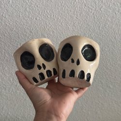 Set Of Skull Head Pottery Coffee Cups