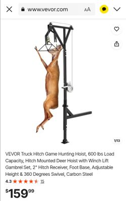 VEVOR Truck Hitch Game Hunting Hoist, 600 lbs Load Capacity, Hitch Mounted Deer Hoist with Winch Lift Gambrel Set, 2" Hitch Receiver, Foot Base, Adjus
