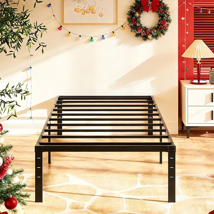 Twin Bed Frame, Heavy Duty Metal Platform, No Box Spring Needed, Sturdy Steel Slat Support, Easy Assembly, Noise-Free, 12.4 Inch Underbed Storage,Blac