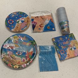 Hello Summer Pool Party Set Plates Cups Napkins Tablecloth