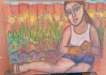 Big paintings created by local artist and writer Paul Mosier.