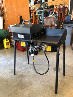 Camp chef / Browning explorer 2 burner with griddles, bbq box and carry bags