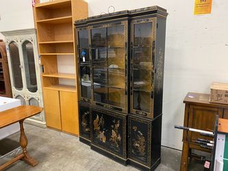 DREXEL Chinoiserie Black Lacquer China Hutch