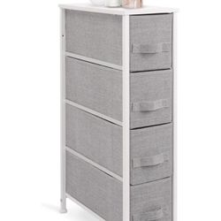  4-Drawer Narrow Fabric Dresser Storage Tower, Light Grey | Closet Organizer Unit | Bedroom Storage Organizer | Drawer & Dresser Furniture | Organizin