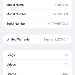 iphone Air 256GB - White - Perfect Condition