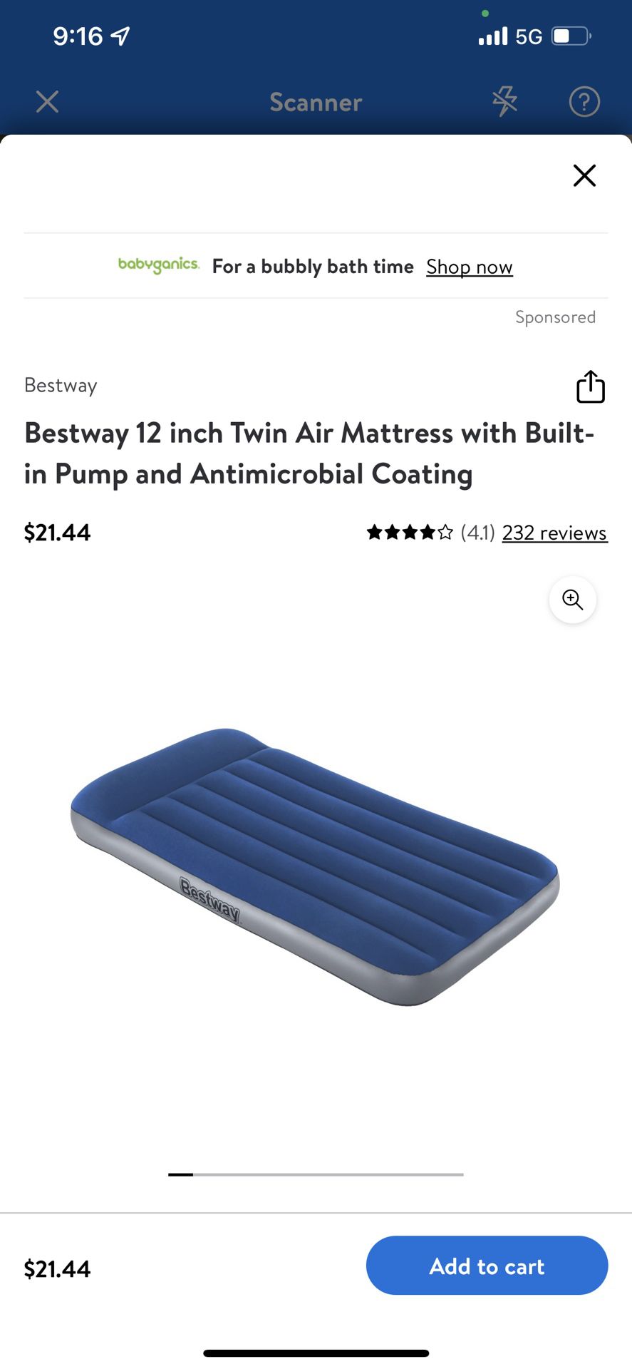 Bestway 12 inch Twin Air Mattress with Built- in Pump and Antimicrobial Coating