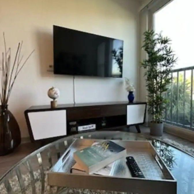 Tv Stand + TV + Coffe Table + Decorative Accessories 
