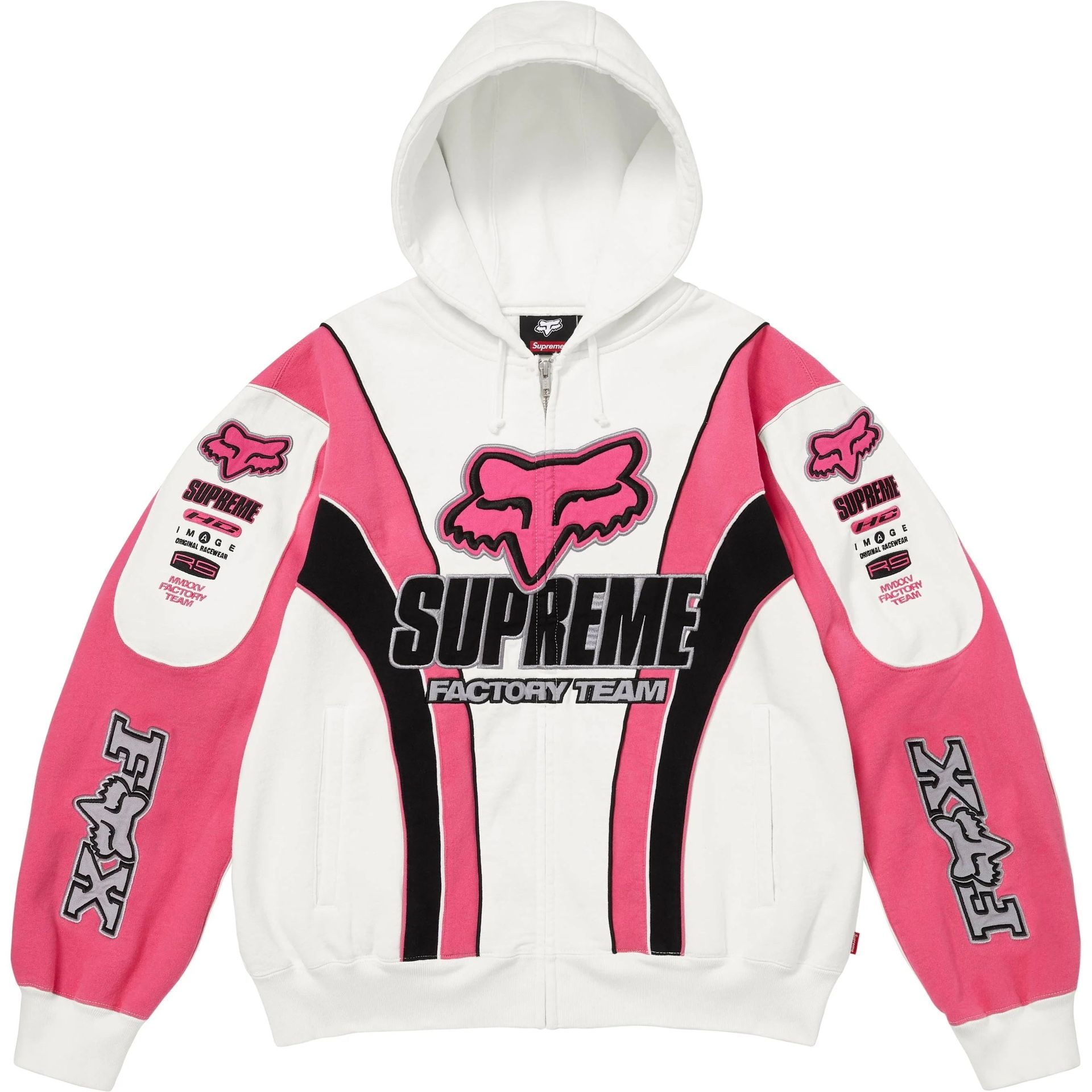 Supreme Fox Racing Zip Up Hooded Sweatshirt ‘White’ New Size M