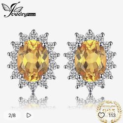 925 Sterling Silver citrine, Princess Diana halo earrings [EAR102]
