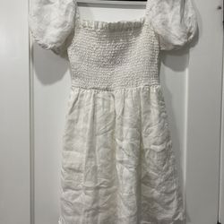 J. Crew White Smocked Puff Sleeve linen Sundress NWOT