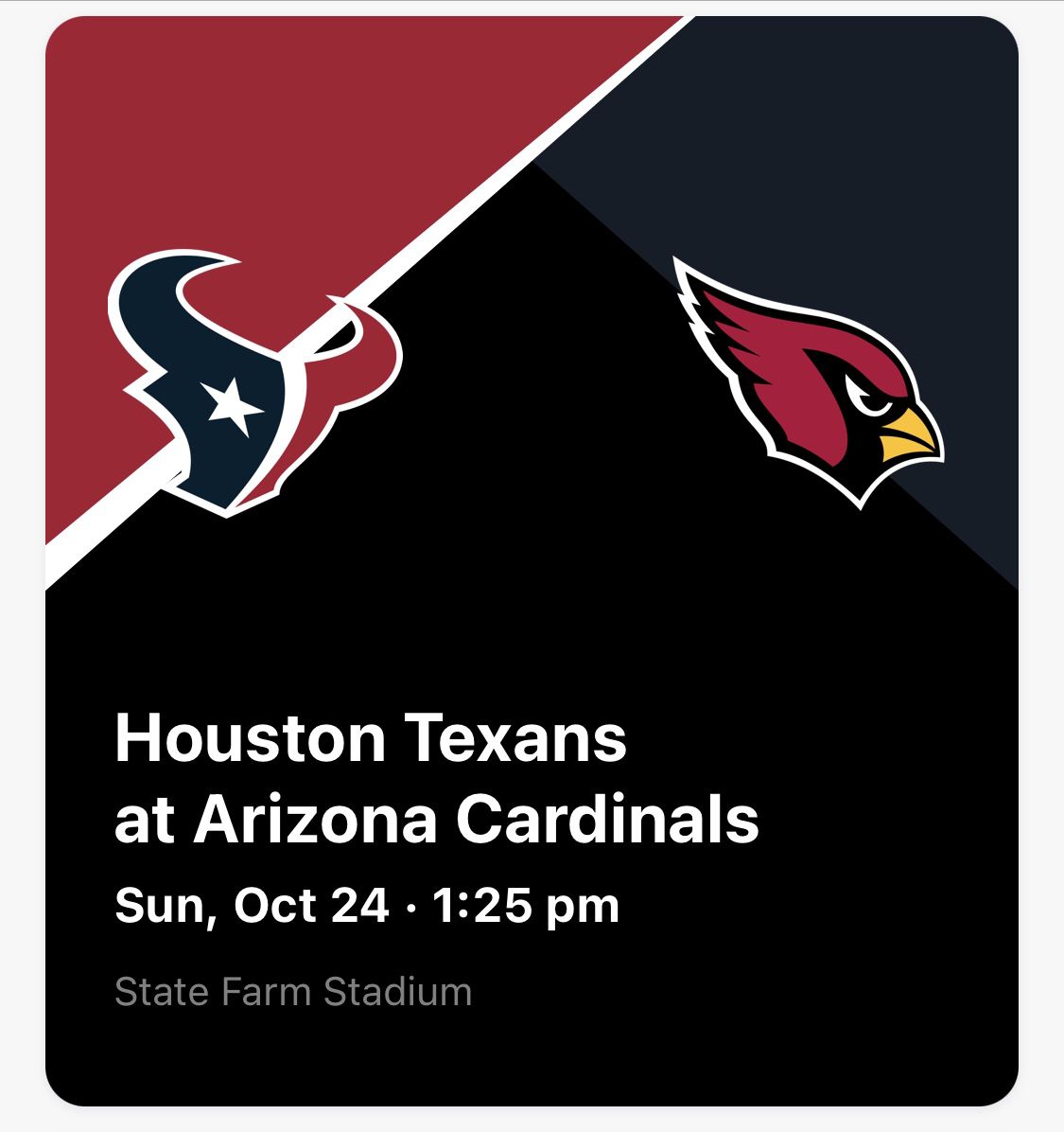 2nd Row - Houston Texans vs Arizona Cardinals w/ Parking 