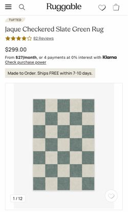 Jaque Checkered Slate Green Rug - 4’x6’ - Tufted All-in-One