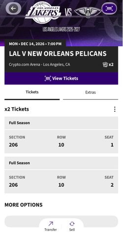 💜💛 NEW ORLEANS PELICANS VS LAKERS $360 (for pair) 💛💜