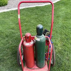 Selling Oxygen And Acetylene Tanks With Cart.  Also Included Accessories 