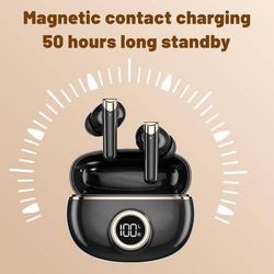 new Wireless Bluetooth Earbuds & in-Ear Headphones Bass Stereo 50 Hours Playback IPX7 Waterproof with LED Display Built in Mic for Mobile Phone Tablet