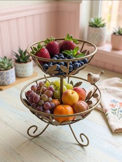 Two-Tier Metal Fruit Basket Stand