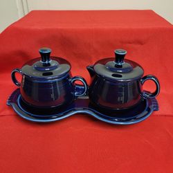 5Pc Creamer Sugar Bowl Tray & Lids "Fiesta Ware" Twilight Blue / 5pc De Cremera Azucarera Vandeja Y Tapas  De Fiestaware Azul Crepúsculo 