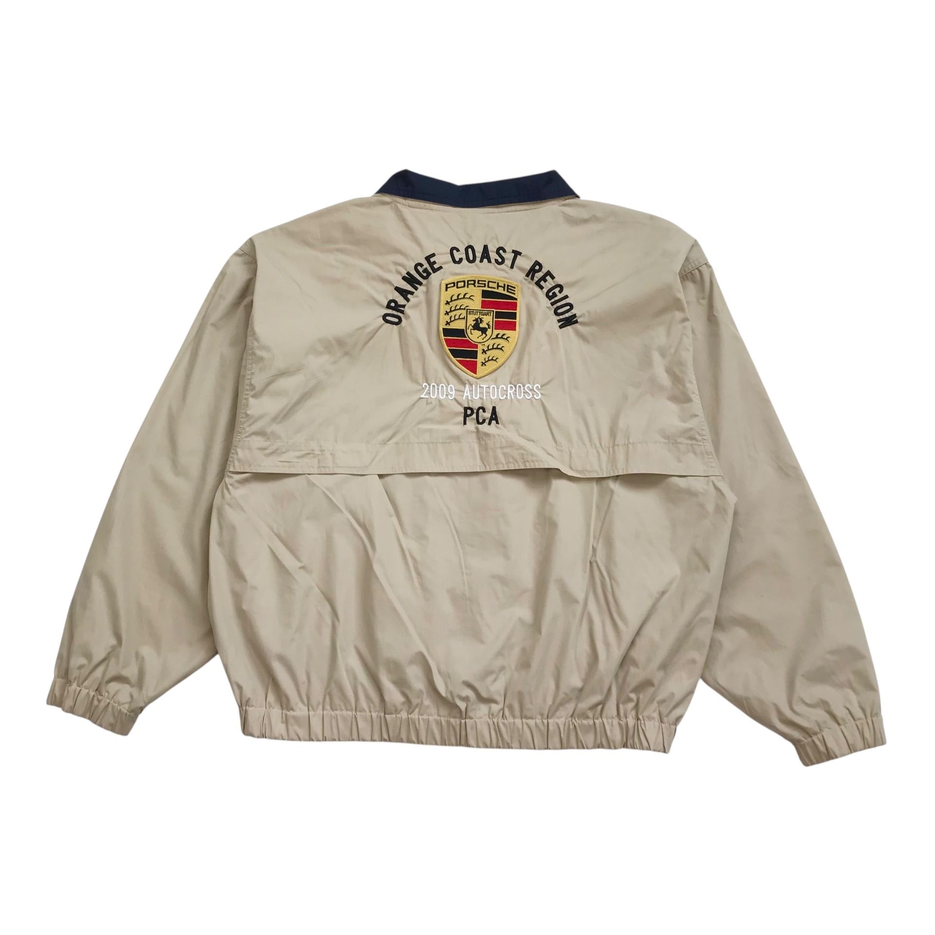 VINTAGE PORSCHE JACKET XL MENS BEIGE WINDBREAKER SWEATSHIRT RACING 911 FULL ZIP